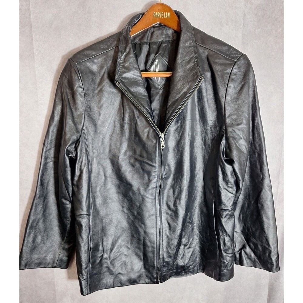 Tiboa Leather Jacket Womens 2X Black Genuine Leather Zip Collared Lined Pockets